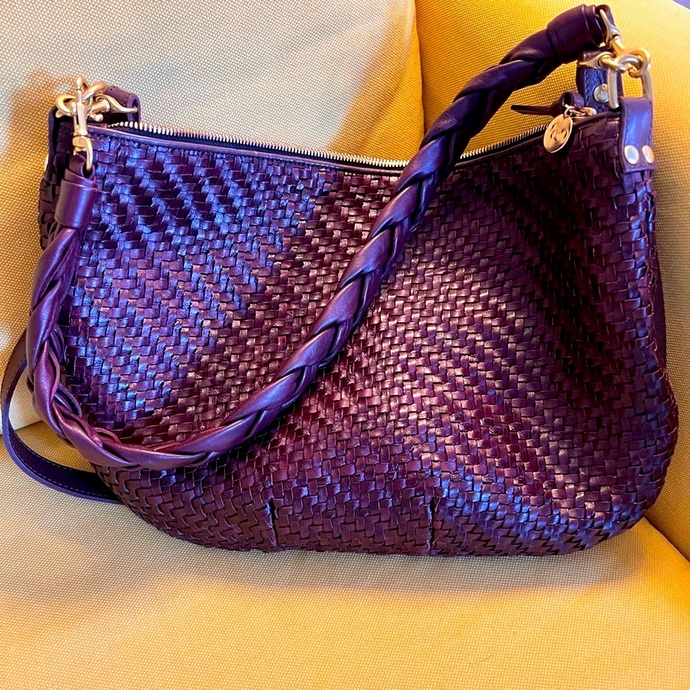 2 Items! Moyen Messenger w/ Napa Leather Braided Strap in Plum